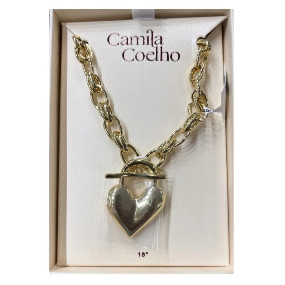 💛 Camila Coelho▪️beautiful Golden Tone Chain Heart Pendant Necklace